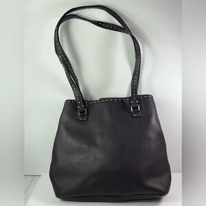 VTG Liz Claiborne Accessories Bag Brown Stitched Shoulder Purse 10” x 12” Tote